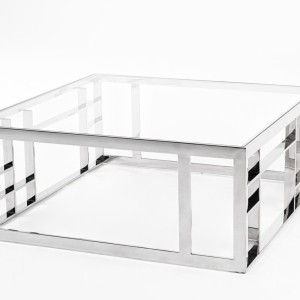 Modrest Stephen - Mesa de centro cuadrada moderna de vidrio y acero inoxidable