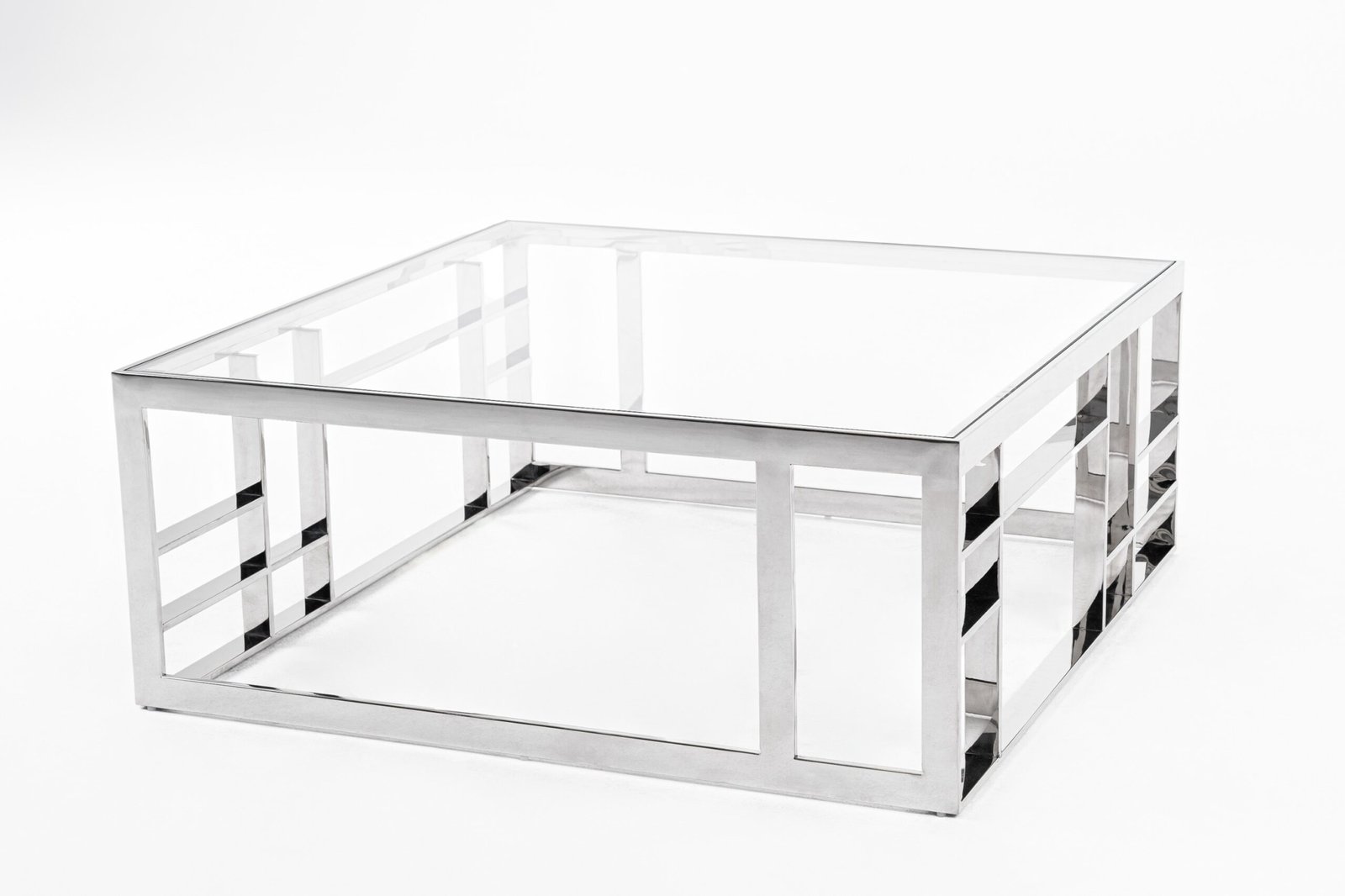 Modrest Stephen - Mesa de centro cuadrada moderna de vidrio y acero inoxidable
