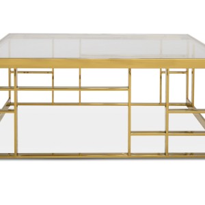 Modrest Stephen - Mesa de centro cuadrada moderna de vidrio y acero inoxidable dorado