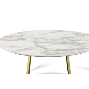 Mesa de comedor redonda moderna Modrest Swain de imitación de mármol y oro
