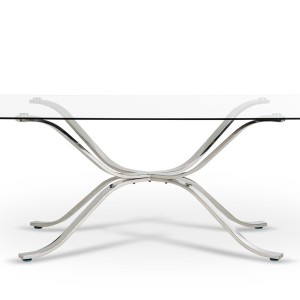 Mesa de comedor moderna Modrest Adderley de acero inoxidable con tapa de vidrio