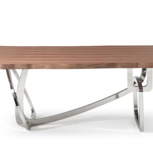 Mesa de comedor Modrest Addy moderna de nogal y acero inoxidable