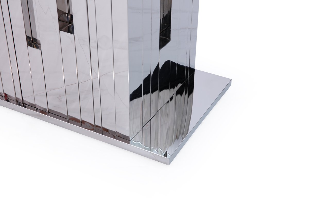 Mesa de comedor moderna Modrest Edwin de vidrio y acero inoxidable - Image 2