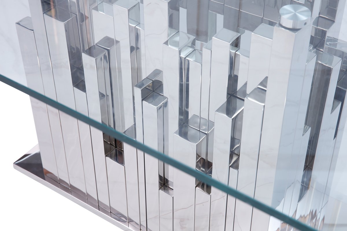 Mesa de comedor moderna Modrest Edwin de vidrio y acero inoxidable