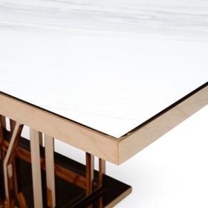 Mesa de comedor Modrest Marston moderna de mármol blanco y oro rosa
