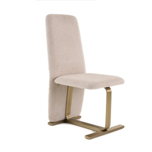 Modrest Tasha - Silla de comedor moderna de lino beige + silla de comedor de latón cepillado (juego de 2)
