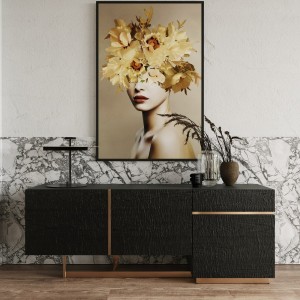 Modrest Tasha - Buffet moderno de fresno negro + oro cepillado