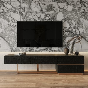Modrest Tasha - Moderno mueble para TV de fresno negro + oro cepillado
