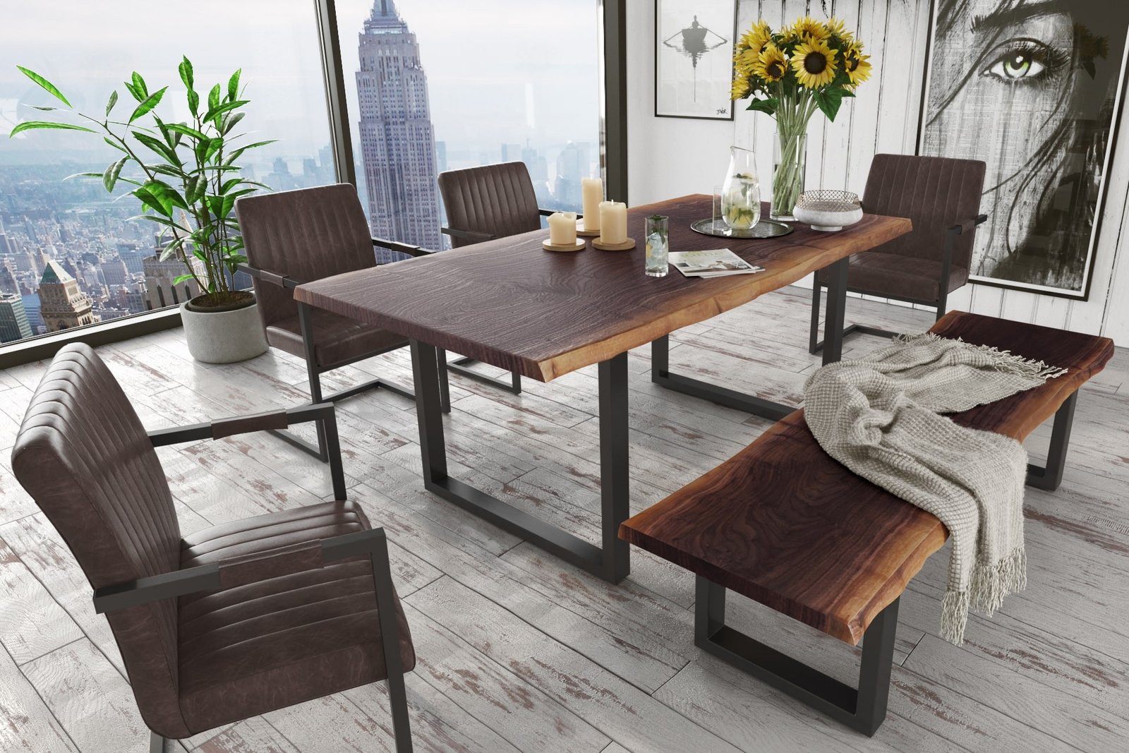 Modrest Taylor Modern Live Edge - Banco de comedor pequeño de madera de 79"