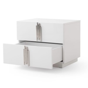 Modrest Token - Blanco moderno + Cama de acero inoxidable + Mesitas de noche