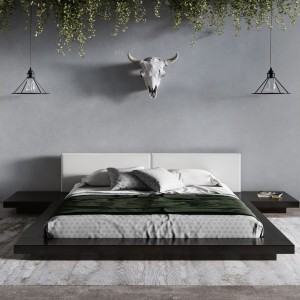 Modrest Tokyo - Recámara con plataforma contemporánea en blanco y negro