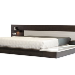 Recámara Modrest Torino contemporánea con plataforma de roble marrón y gris con luces