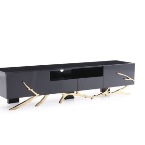 Modrest Legend - Mueble para TV moderno en negro y dorado champán de 87"