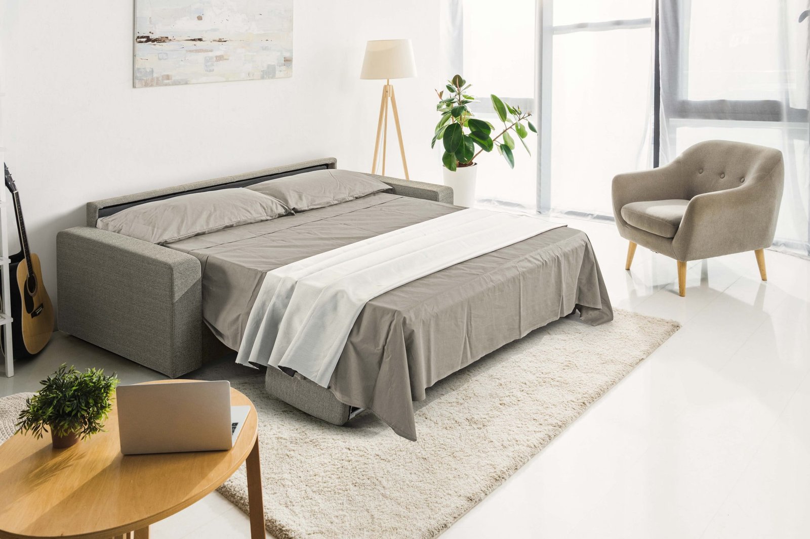 Modrest Made in Italy Urrita - Sofá cama moderno de tela gris con colchón tamaño completo - Image 3