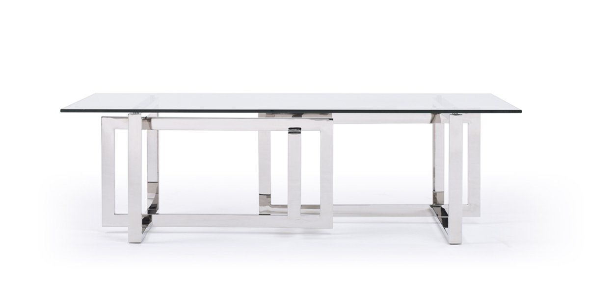 Mesa de centro moderna Modrest Valiant de vidrio y acero inoxidable
