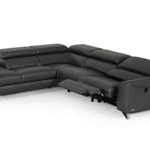 Divani Casa Versa - Chaise seccional LAF moderna de cuero Teco gris con sillón reclinable