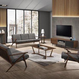 Modrest Candea - Sofá de dos plazas compacto Mid-Century de nogal y gris