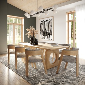 Modrest Washington - Silla de comedor moderna de tela gris + roble natural (juego de 2)