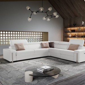 Lamod Italia Bogart - Sofá cama seccional italiano moderno de cuero blanco con sillón reclinable