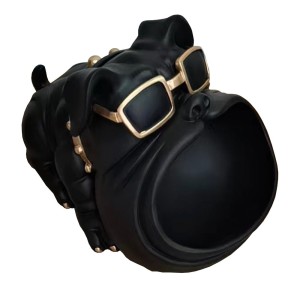 Perro Modrest con boca abierta Escultura moderna en negro + oro