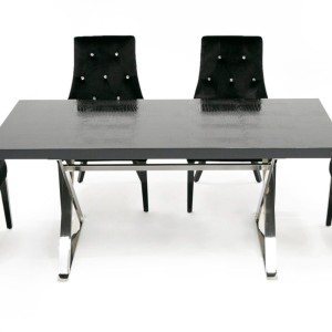 A&X Xavier - Mesa de comedor moderna de cocodrilo negro + acero inoxidable