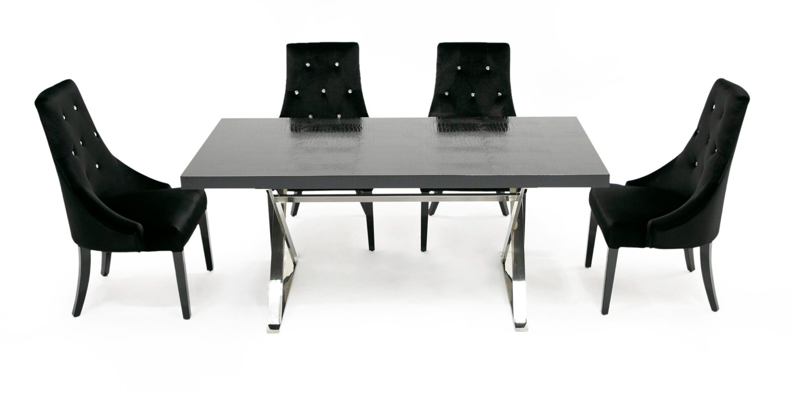 A&X Xavier – Mesa de comedor moderna de cocodrilo negro + acero inoxidable