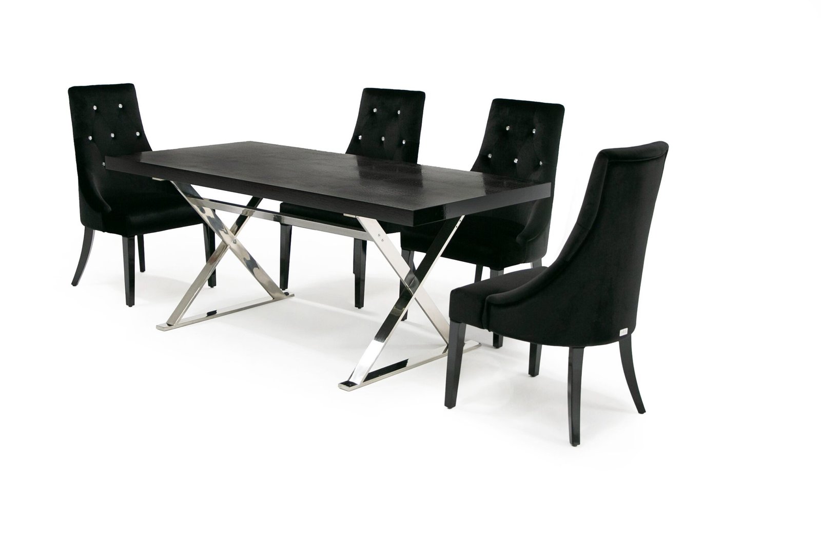 A&X Xavier - Mesa de comedor moderna de cocodrilo negro + acero inoxidable - Image 2
