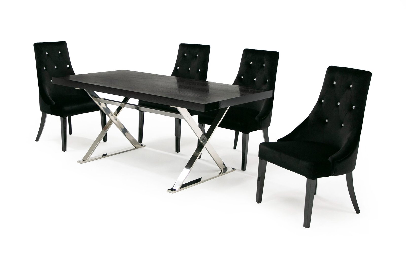 A&X Xavier - Mesa de comedor moderna de cocodrilo negro + acero inoxidable - Image 3