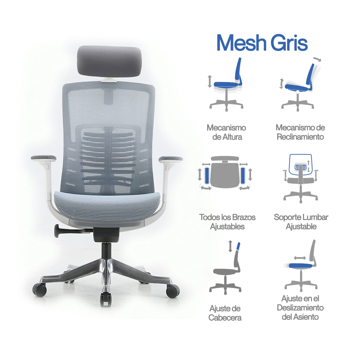 Silla Ejecutiva S93 Mesh Gris - Image 6