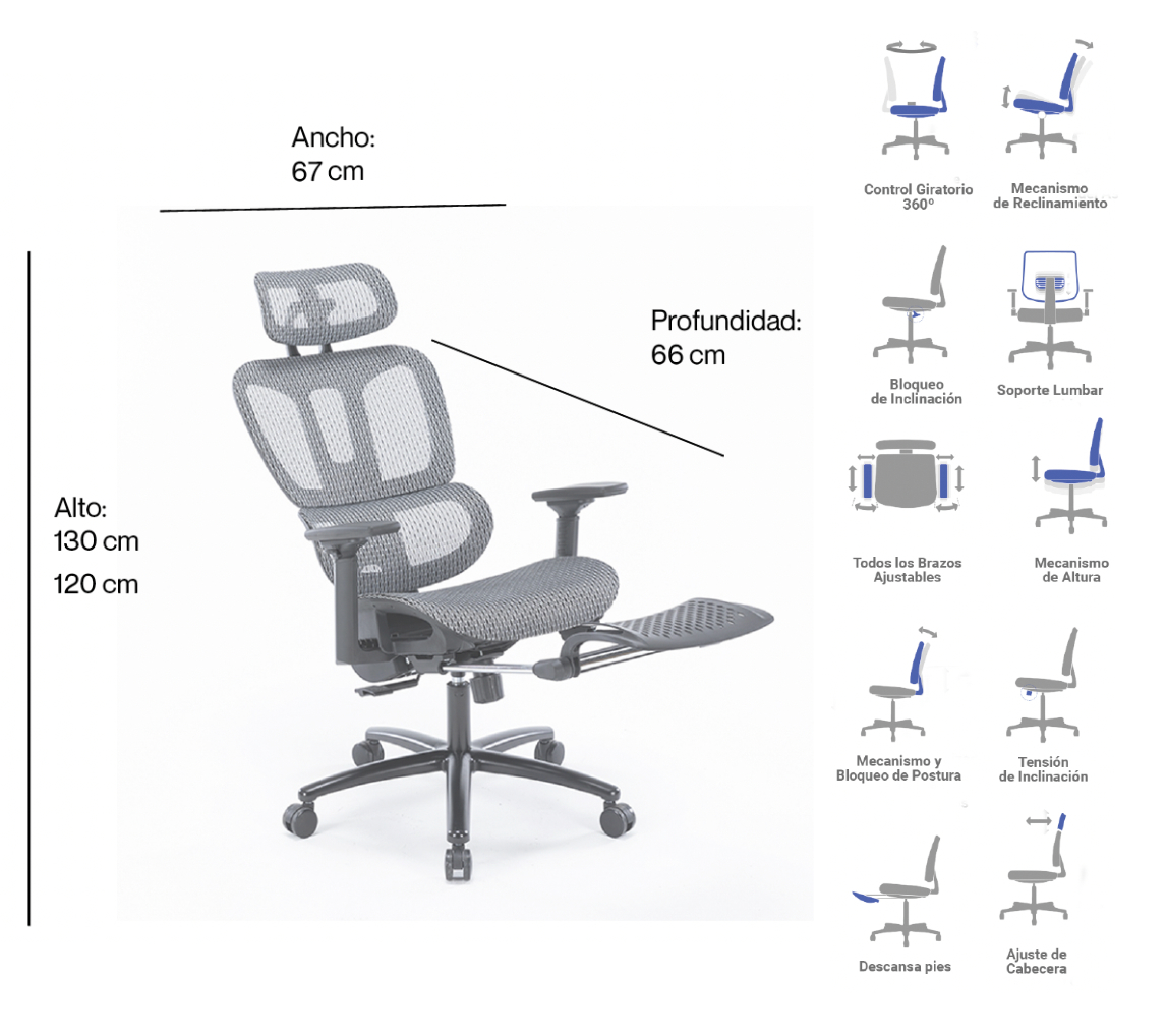 Silla Ejecutiva Nexus en Mesh Gris con Descansa Pies - Image 8