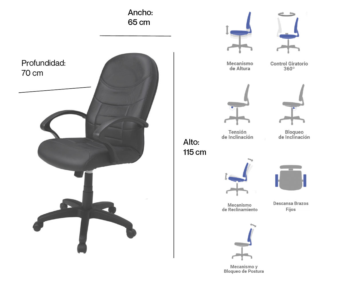 Silla de Oficina Zalce - Con Tapizado en Vinipiel y Base de Polipropileno - Image 2