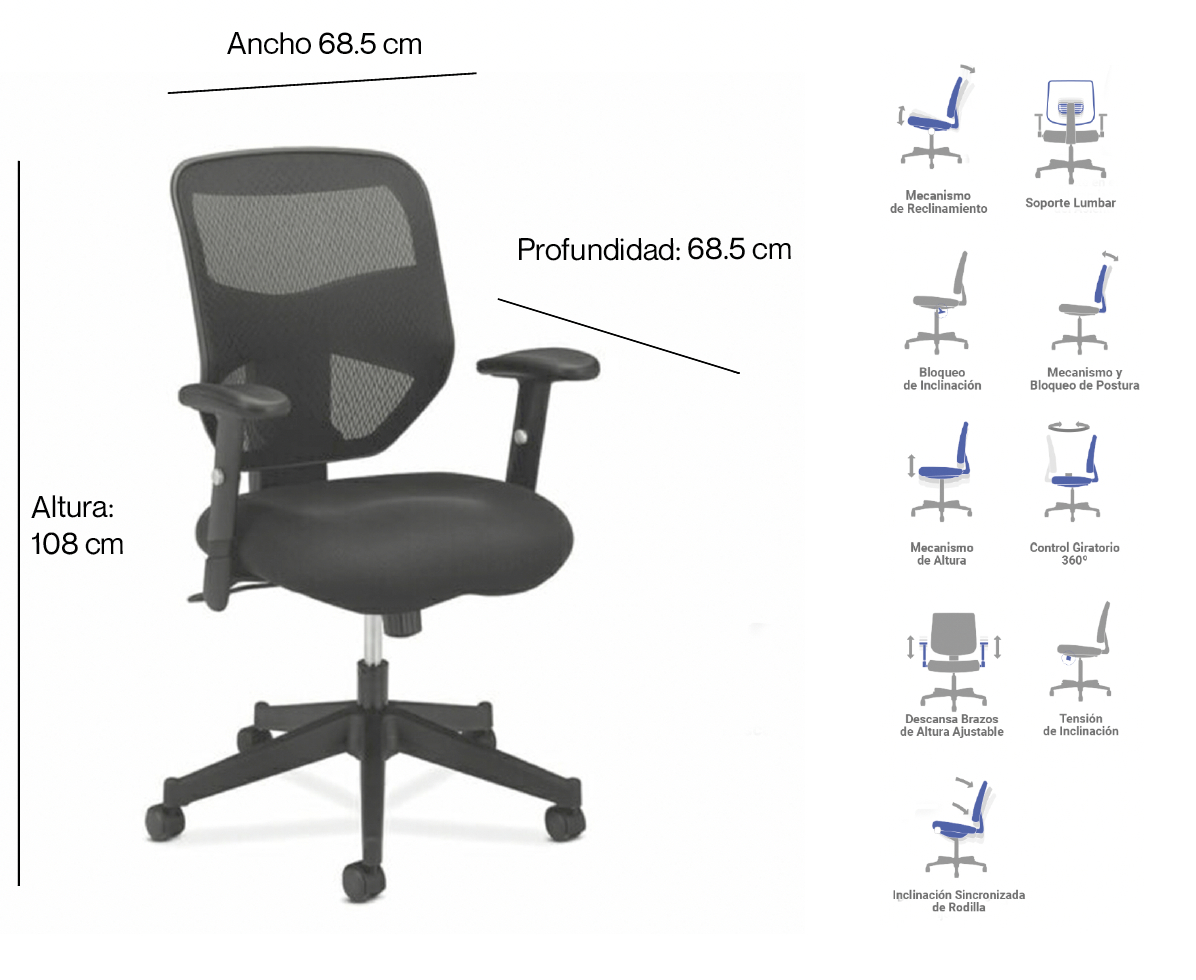 Silla Operativa Ergonómica con Respaldo en Malla y Soporte Lumbar - Image 4