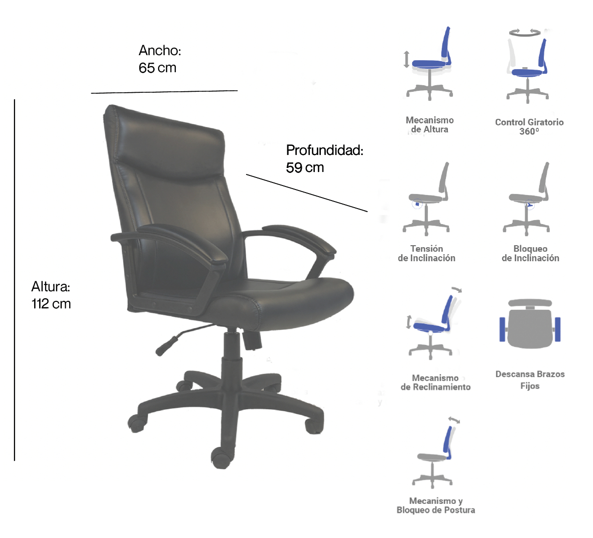 Silla Ejecutiva Apolo en Vinipiel Negro - Image 6