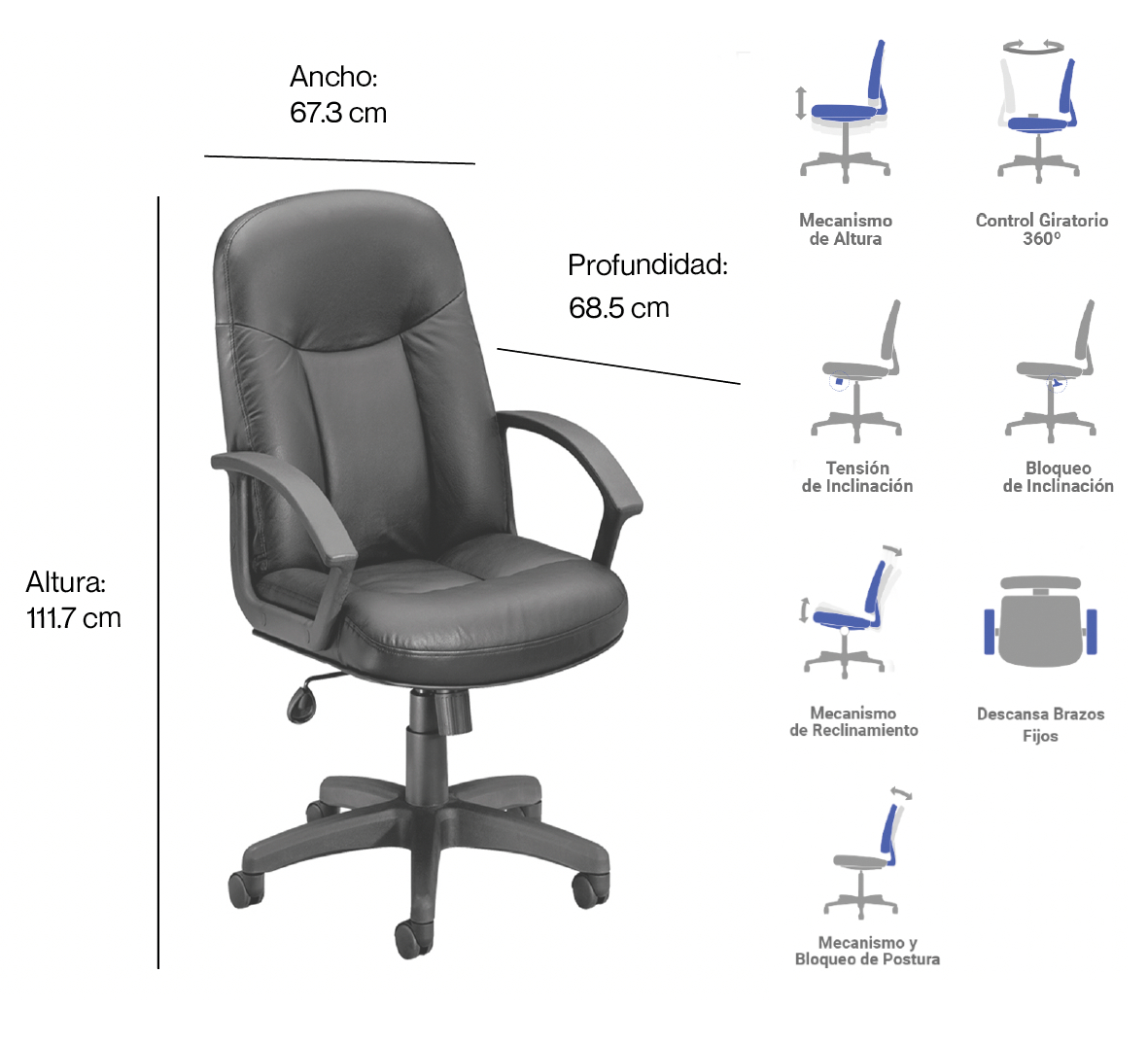 Silla para Sala de Juntas con Tapizado en Piel Regenerada - Image 2