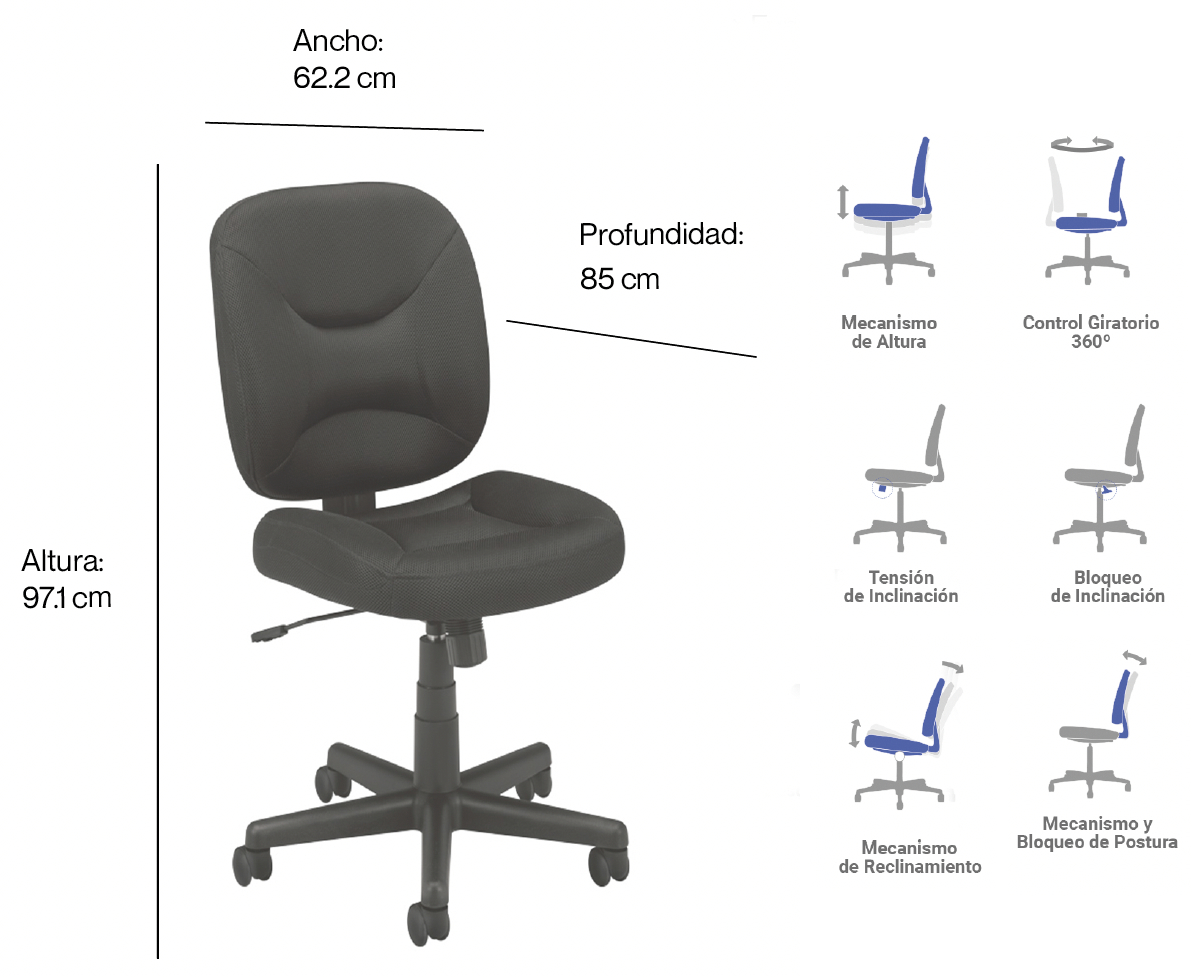 Silla Operativa con Respaldo Alto y Tapizado en Tela - Image 5