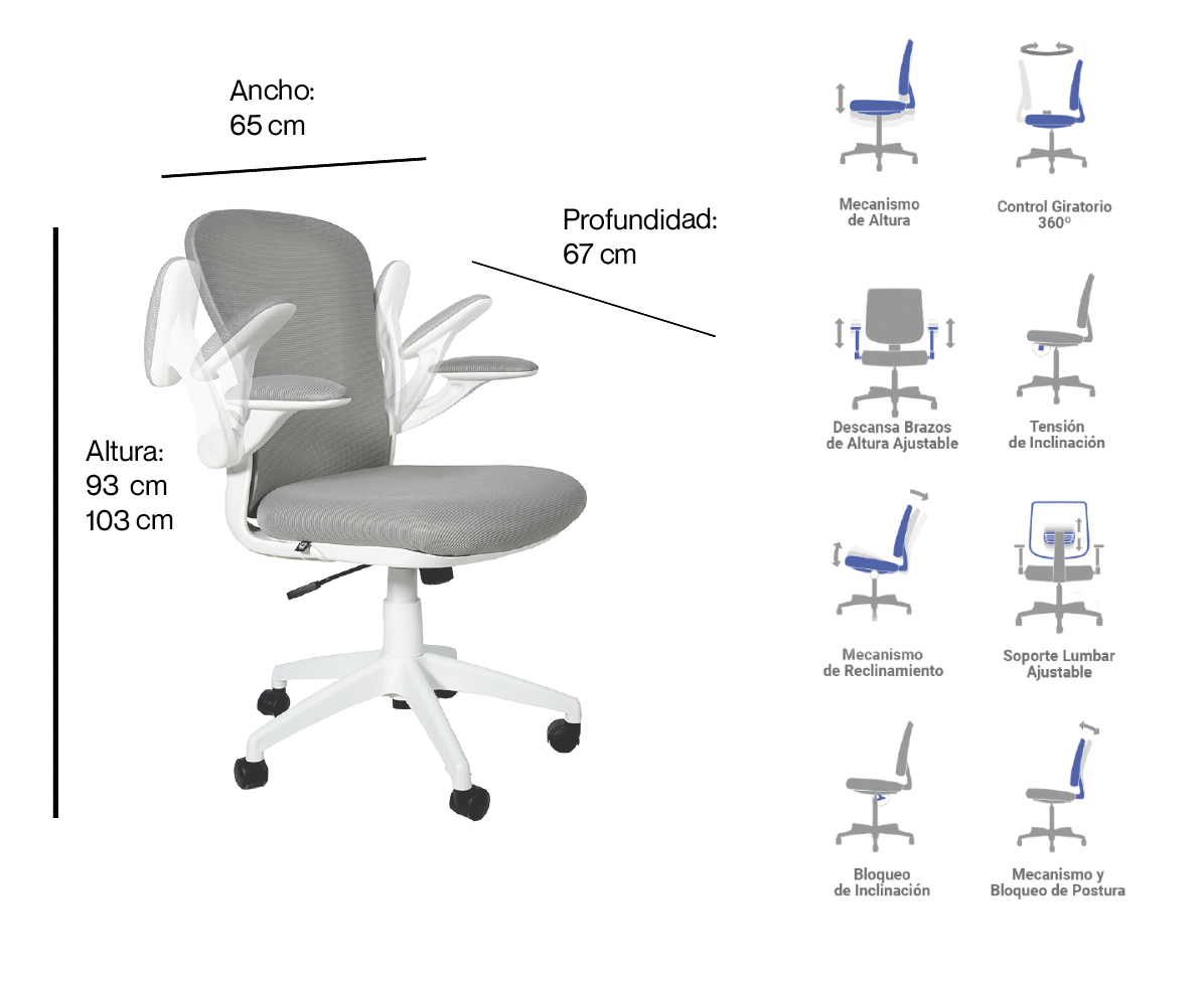 Silla Ergonómica SERIE H con Respaldo en Mesh y Soporte Lumbar Ajustable - Image 4
